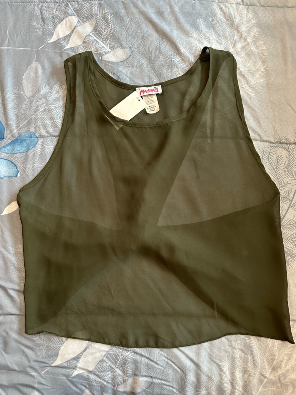 NWT Madrag Olive Green Sheer Sleeveless Camisole Top sz L